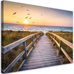 Obraz na płótnie, Zachód słońca morze plaża - 90x60