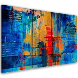 Obraz tryptyk na płótnie, Niebieska abstrakcja ręcznie malowana - 120x80