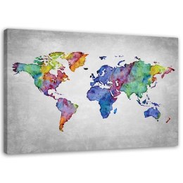 Obraz na płótnie, Kolorowa mapa świata - 90x60