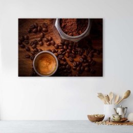 Obraz na płótnie, Kubek kawy i ziarna - 100x70