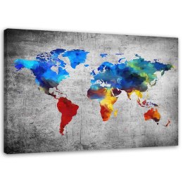 Obraz na płótnie, Malowana mapa świata na betonie - 100x70