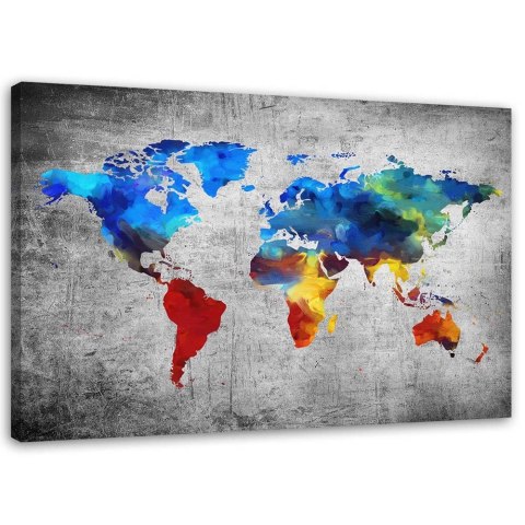 Obraz na płótnie, Malowana mapa świata na betonie - 90x60