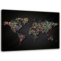 Obraz na płótnie, Mapa świata z kolorowymi kropkami - 100x70