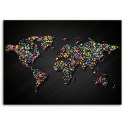 Obraz na płótnie, Mapa świata z kolorowymi kropkami - 100x70
