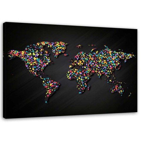 Obraz na płótnie, Mapa świata z kolorowymi kropkami - 90x60