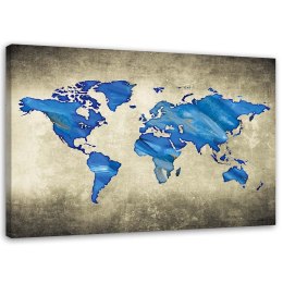 Obraz na płótnie, Niebieska mapa świata - 100x70