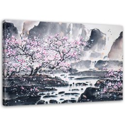 Obraz na płótnie, Japoński Krajobraz akwarela - 100x70