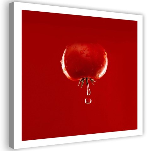 Obraz na płótnie, Pomidor i krople wody czerwony - 40x40