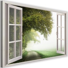 Obraz na płótnie, Widok z okna, drzewo, mgła, natura - 90x60