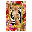 Obraz na płótnie, Żyrafa i kolorowe róże - 40x60