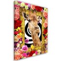 Obraz na płótnie, Żyrafa i kolorowe róże - 70x100