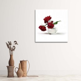 Obraz na płótnie, Czerwone róże w wazonie - 40x40