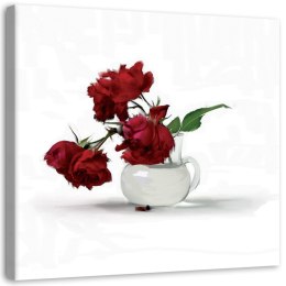 Obraz na płótnie, Czerwone róże w wazonie - 60x60