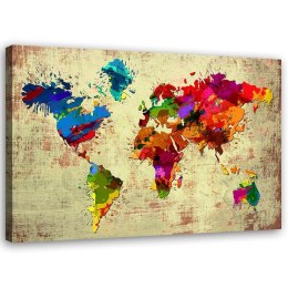 Obraz na płótnie, Mapa świata w kolorze - 120x80