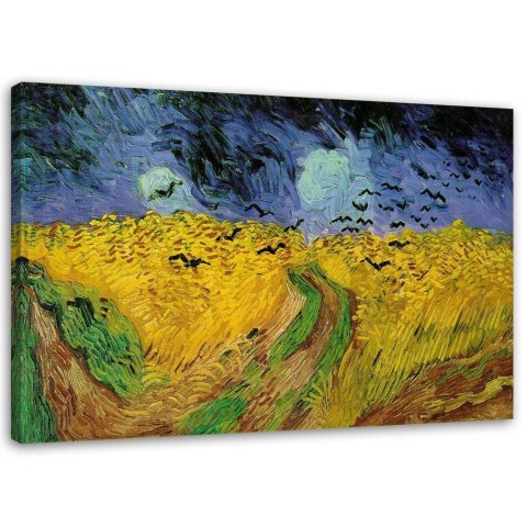 Obraz na płótnie, Pole pszenicy z krukami - V. van Gogh reprodukcja - 120x80