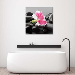 Obraz na płótnie, Różowy kwiat na kamieniach - 60x60