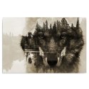 Obraz na płótnie, Wilk na tle lasu mgła - 120x80