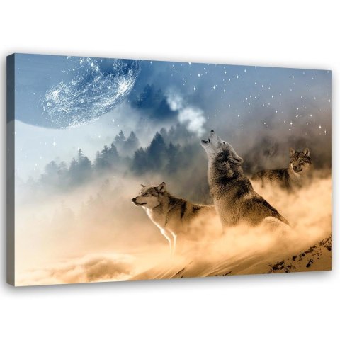 Obraz na płótnie, Wyjące wilki pejzaż - 90x60