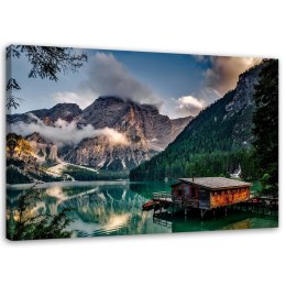 Obraz na płótnie, Chatka nad jeziorem w górach - 100x70
