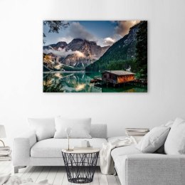 Obraz na płótnie, Chatka nad jeziorem w górach - 60x40