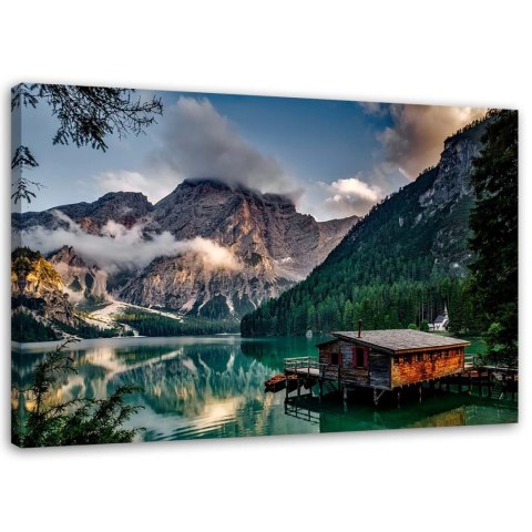 Obraz na płótnie, Chatka nad jeziorem w górach - 90x60