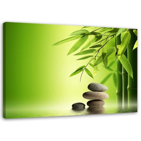 Obraz na płótnie, Kamienie zen i bambus na zielonym tle - 120x80