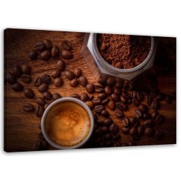 Obraz na płótnie, Kubek kawy i ziarna - 120x80