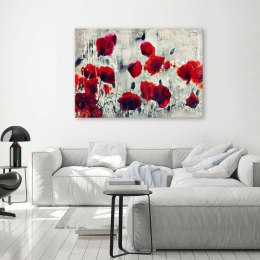 Obraz na płótnie, Malowane czerwone maki na czarno-białej łące - 60x40