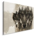 Obraz na płótnie, Wilk na tle lasu - brązowy - 100x70