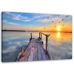 Obraz na płótnie, Zachodzące słońce nad jeziorem - 100x70