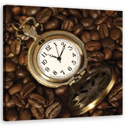 Obraz na płótnie, Zegarek i ziarna kawy - 30x30
