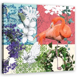 Obraz na płótnie, Flaming i ptaki kolaż - 50x50