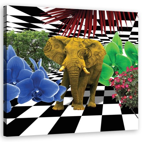 Obraz na płótnie, Kolorowy słoń - 60x60