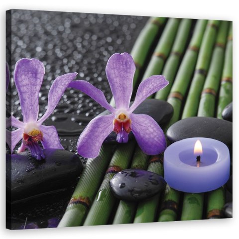 Obraz na płótnie, Bambus Kwiaty Zen Spa Świeca - 50x50