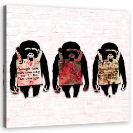 Obraz na płótnie, Banksy Śmiejcie się małpy - 50x50