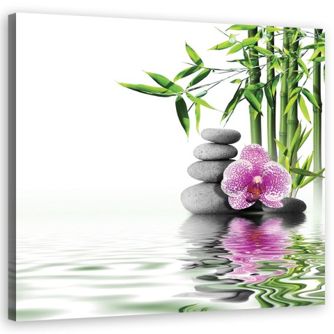 Obraz na płótnie, Orchidea, Zen, Kamienie, Bambus - 40x40