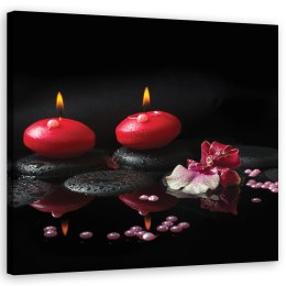 Obraz na płótnie, Czerwone świeczki Kamienie Zen - 60x60