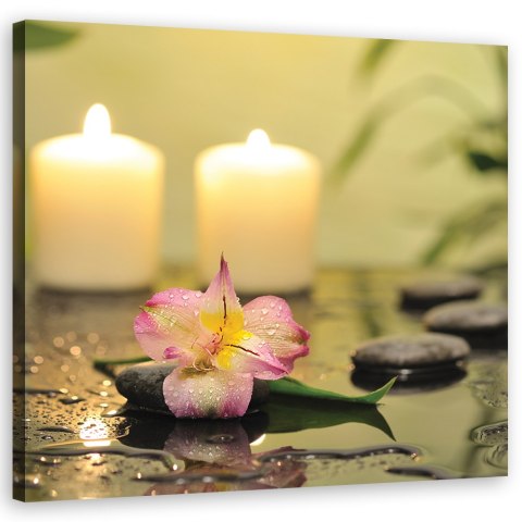 Obraz na płótnie, Świece i orchidea zen - 30x30