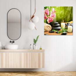 Obraz na płótnie, Świece orchidea i kamienie zen - 40x40