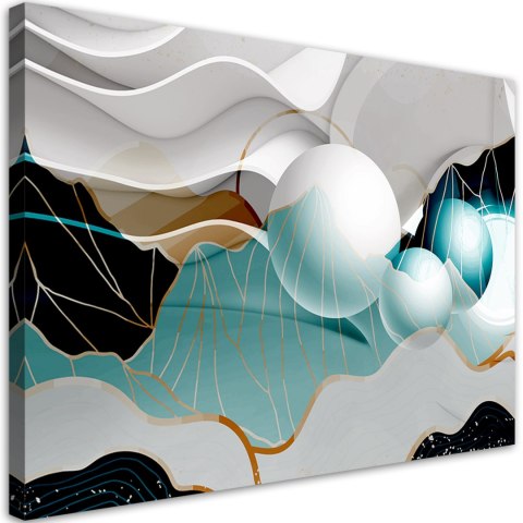 Obraz na płótnie, Turkusowa abstrakcja z kulami 3D - 120x80