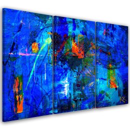 Obraz trzyczęściowy na płótnie, Niebieska abstrakcja ręcznie malowana - 150x100