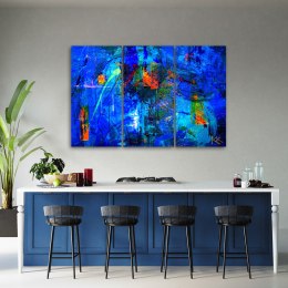 Obraz trzyczęściowy na płótnie, Niebieska abstrakcja ręcznie malowana - 60x40