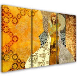 Obraz 3 częściowy na płótnie, Kobieta na ozdobnym tle - 150x100