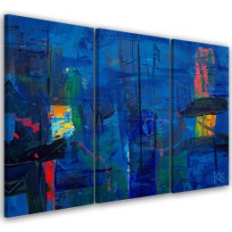 Obraz trzyczęściowy na płótnie, Niebieska abstrakcja ręcznie malowana - 90x60