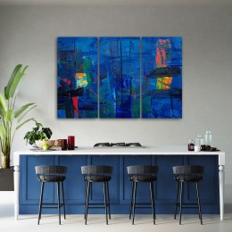 Obraz trzyczęściowy na płótnie, Niebieska abstrakcja ręcznie malowana - 90x60