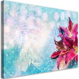 Obraz na płótnie, Różowe kwiaty na niebieskim tle - 100x70