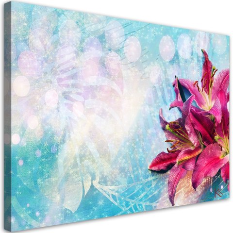 Obraz na płótnie, Różowe kwiaty na niebieskim tle - 120x80
