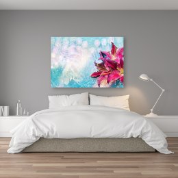 Obraz na płótnie, Różowe kwiaty na niebieskim tle - 60x40