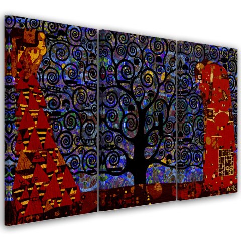 Obraz tryptyk na płótnie, Niebieskie drzewo życia abstrakcja - 120x80
