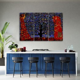 Obraz tryptyk na płótnie, Niebieskie drzewo życia abstrakcja - 120x80